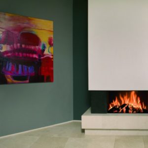 heat pure 85 woodburner, kal fire, kal fireplace, retracting glass door, retractable glass door, highly efficient fire, built in fire, insert fire, frameless fire, contemporary woodburner, front woodburner fire