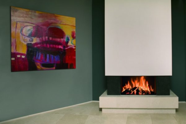 heat pure 85 woodburner, kal fire, kal fireplace, retracting glass door, retractable glass door, highly efficient fire, built in fire, insert fire, frameless fire, contemporary woodburner, front woodburner fire