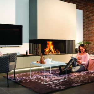 heat pure 90 corner woodburner, kal fire, kal fireplace, retracting glass door, retractable glass door, highly efficient fire, built in fire, insert fire, frameless fire, contemporary woodburner, corner woodburner fire, left handside corner fire, right handside corner fire