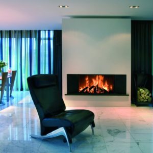 heat pure 105 woodburner, kal fire, kal fireplace, retracting glass door, retractable glass door, highly efficient fire, built in fire, insert fire, frameless fire, contemporary woodburner, front fire