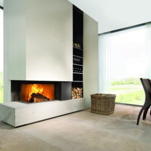 heat pure 65 corner woodburner, kal fire, kal fireplace, retracting glass door, retractable glass door, highly efficient fire, built in fire, insert fire, frameless fire, contemporary woodburner, corner woodburner fire