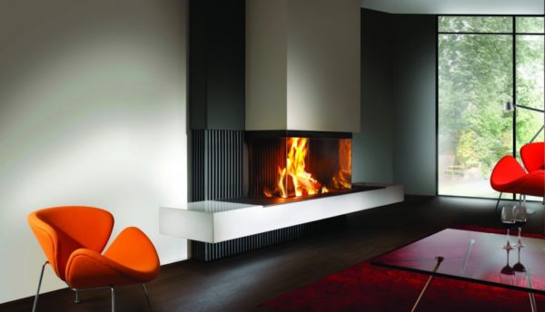 heat pure 90 3 sided woodburner, kal fire, kal fireplace, retracting glass door, retractable glass door, highly efficient fire, built in fire, insert fire, frameless fire, contemporary woodburner, 3 sided fire