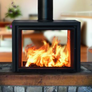 konturo surround for freestanding fire, minimalist fire surround, freestanding fire, footless cabinet for freestanding fire, bodart & gonay surround for concept green range, double sided fire surround